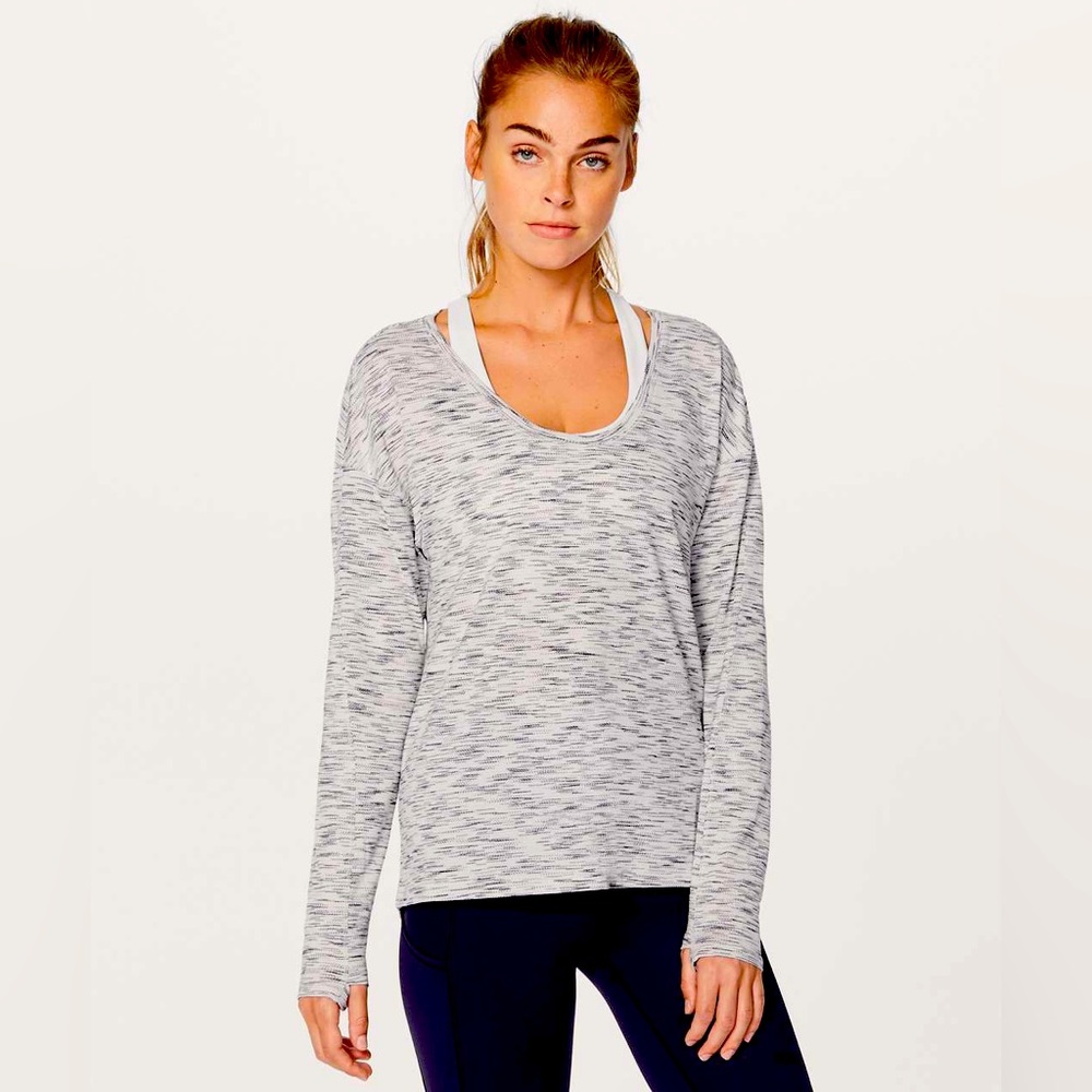 Lululemon 🍋 Meant To Move Long Sleeve,Tiger Space Dye Black White Grey, Size 10